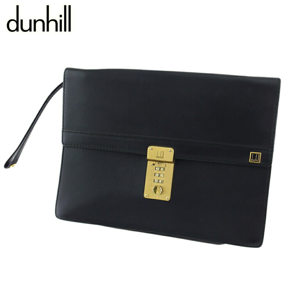 【Fashion Special Fair 30％OFFクーポン】ダンヒル Dunhill クラッチバッグ ロゴプレート ブラック ゴールド レディース 中古 ブランド ハイブランド ヴィンテージ