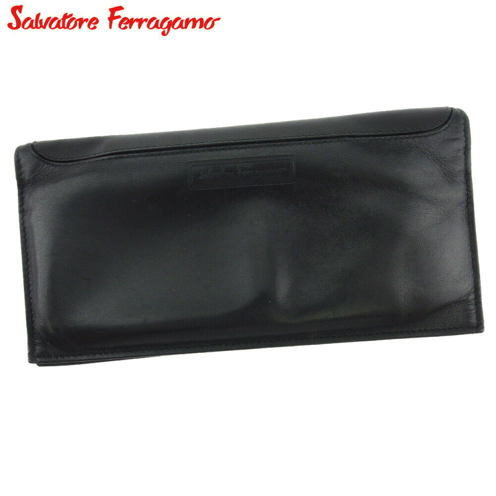 【ブラックフライデー30％OFFクーポン】サルヴァトーレフェラガモ Salvatore Ferragamo 札入れ ロゴ ブラック レディース 中古 ブランド ハイブランド ヴィンテージ
