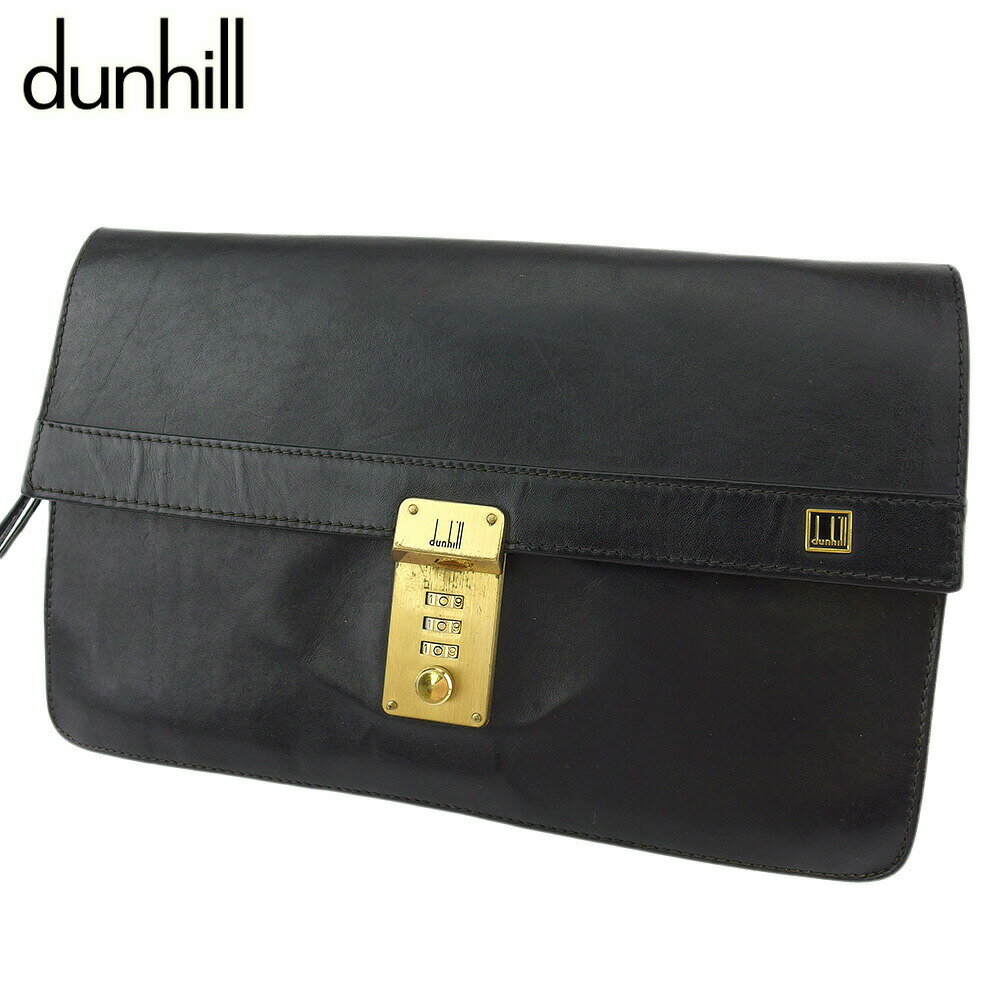 【ブラックフライデー21％OFFクーポン】ダンヒル Dunhill クラッチバッグ ロゴプレート ブラック ゴールド メンズ 中古 ブランド ハイブランド ヴィンテージ