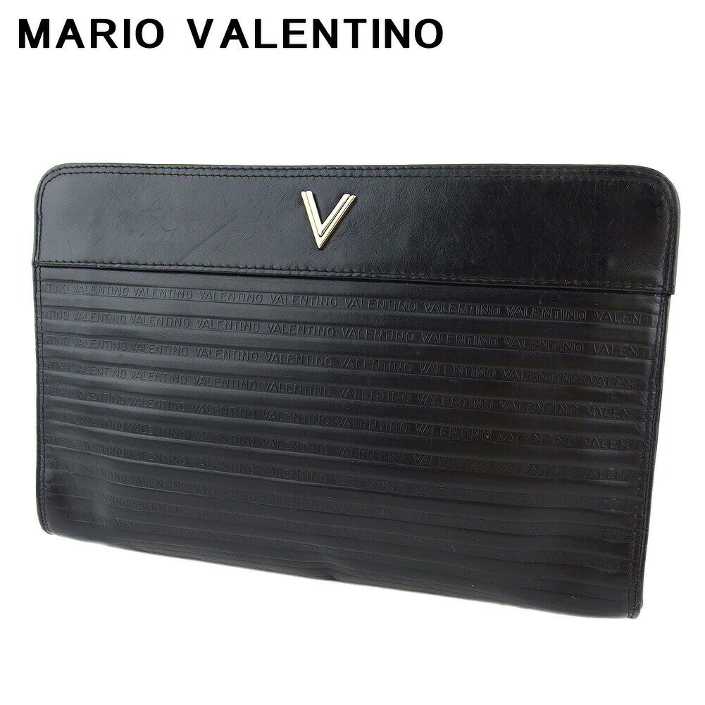 【楽天スーパーSALE★最大50％OFF】マリオ・ヴァレンティノ MARIO VALENTINO クラッチバッグ Vマーク ブラック ゴールド シルバー メンズ 中古 ブランド ハイブランド ヴィンテージ