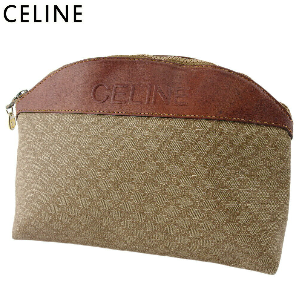 【ブラックフライデー21％OFFクーポン】セリーヌ CELINE クラッチバッグ マカダム ベージュ ブラウン メンズ 中古 ブランド ハイブランド ヴィンテージ