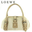 ロエベ LOEWE ハンドバッグ 異素材コンビ ベージュ シルバー メンズ 中古