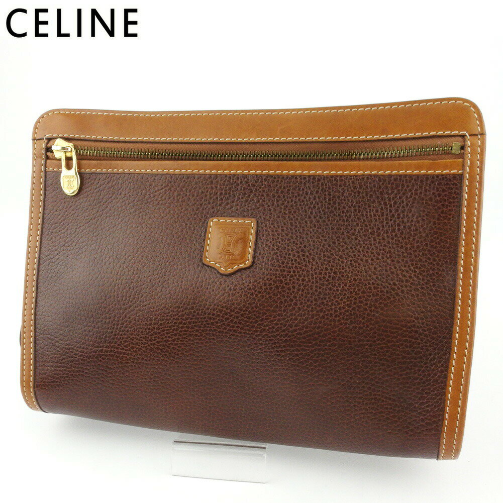 【楽天スーパーSALE★最大50％OFF】セリーヌ CELINE クラッチバッグ マカダムマーク ブラウン ベージュ メンズ 中古 ブランド ハイブランド ヴィンテージ