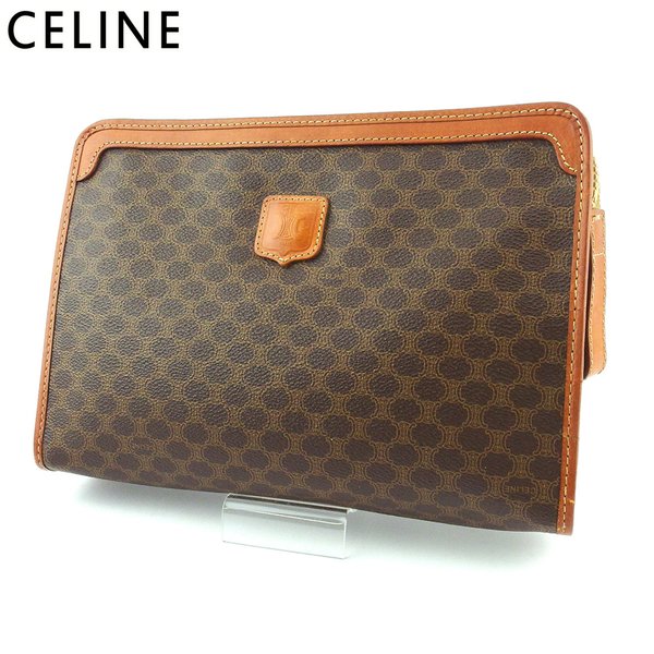 【ブラックフライデー21％OFFクーポン】セリーヌ CELINE クラッチバッグ マカダム ブラウン ベージュ レディース 中古 ブランド ハイブランド ヴィンテージ