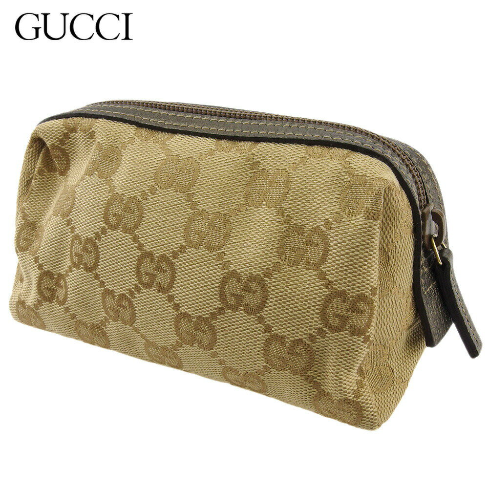【ブラックフライデー21％OFFクーポン】グッチ GUCCI ポーチ GGキャンバス ベージュ ブラウン ゴールド メンズ 中古 ブランド ハイブランド ヴィンテージ