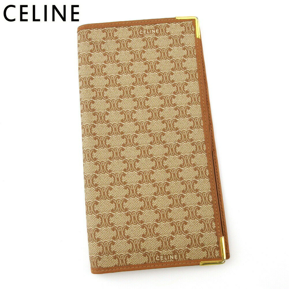 【楽天スーパーSALE★最大50％OFF】セリーヌ CELINE 札入れ マカダム ベージュ ブラウン ゴールド メンズ 中古 ブランド ハイブランド ヴィンテージ