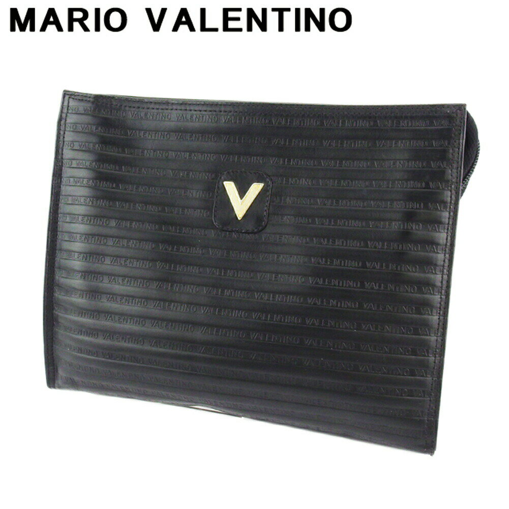 【楽天スーパーSALE★最大50％OFF】マリオ・ヴァレンティノ MARIO VALENTINO クラッチバッグ Vマーク ブラック ゴールド メンズ 中古 ブランド ハイブランド ヴィンテージ