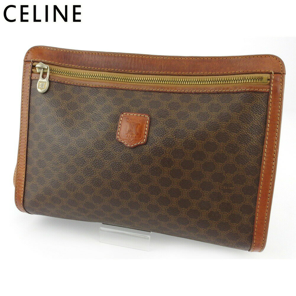 【ブラックフライデー21％OFFクーポン】セリーヌ CELINE クラッチバッグ マカダム ブラウン ベージュ メンズ 中古 ブランド ハイブランド ヴィンテージ