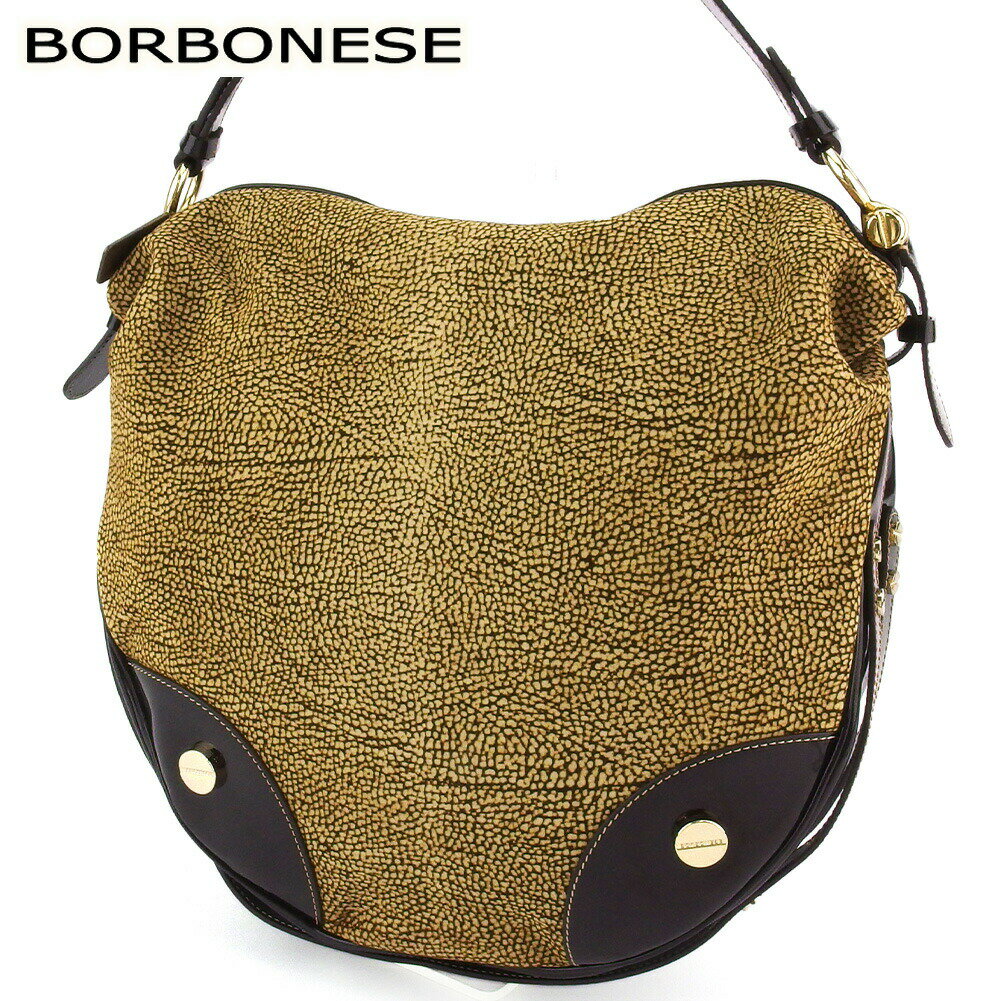 【Fashion Special Fair 30％OFFクーポン】ボルボネーゼ BORBONESE ハンドバッグ うずら柄 ベージュ ブラウン ゴールド レディース 中古 ブランド ハイブランド ヴィンテージ