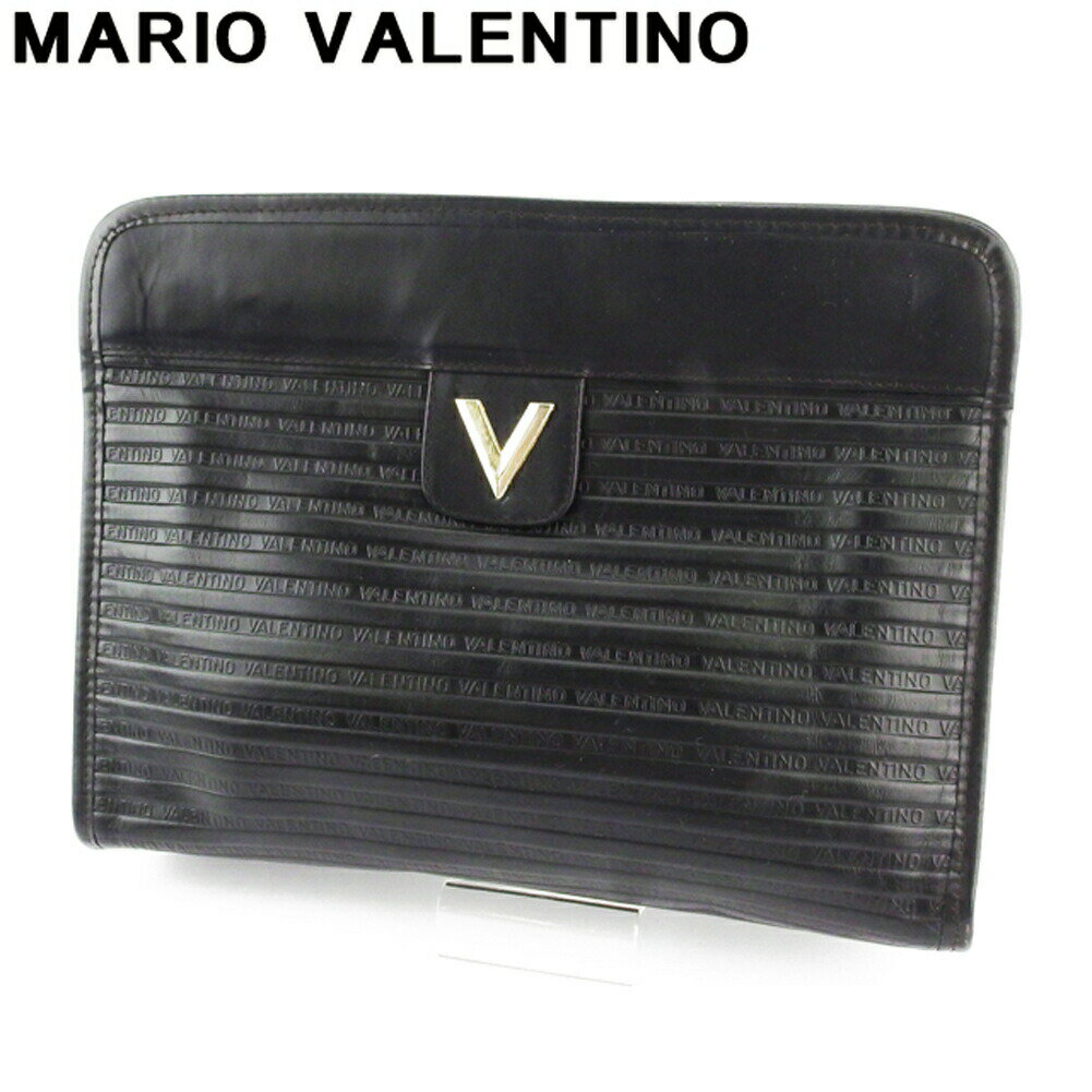 【ブラックフライデー21％OFFクーポン】マリオ・ヴァレンティノ MARIO VALENTINO クラッチバッグ Vマーク ブラック シルバー ゴールド メンズ 中古 ブランド ハイブランド ヴィンテージ