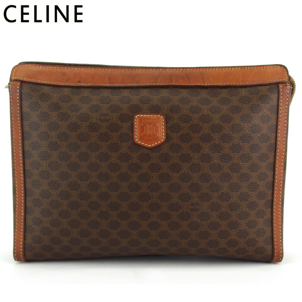 【ブラックフライデー21％OFFクーポン】セリーヌ CELINE クラッチバッグ マカダム ブラウン ベージュ メンズ 中古 ブランド ハイブランド ヴィンテージ
