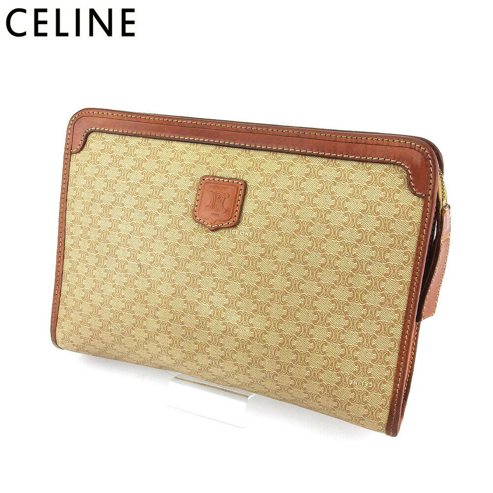 【ブラックフライデー21％OFFクーポン】セリーヌ CELINE クラッチバッグ マカダム ベージュ ブラウン メンズ 中古 ブランド ハイブランド ヴィンテージ