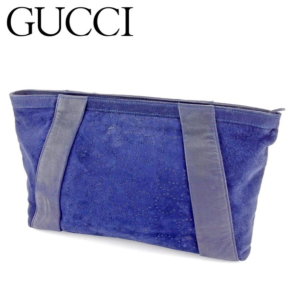 【ブラックフライデー21％OFFクーポン】グッチ GUCCI クラッチバッグ パンチングロゴ オールドグッチ ネイビー ゴールド メンズ 中古 ブランド ハイブランド ヴィンテージ