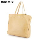 ミュウミュウ MIUMIU トートバッグ ロゴ ピンク ベージュ ゴールド メンズ 中古