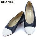 【楽天スーパーSALE10%OFF】シャネル CHANEL パンプス バイカラー ♯35ハーフEF ラウンドトゥ ネイビー ホワイト 白 レディース 中古 e16876_ss