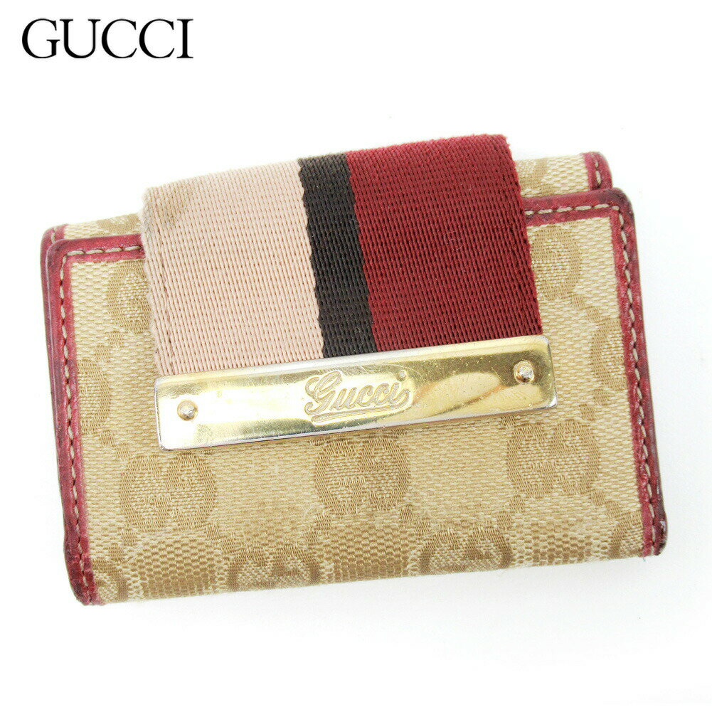 【ブラックフライデー21％OFFクーポン】グッチ GUCCI キーケース GGキャンバス ベージュ ボルドー メンズ 中古 ブランド ハイブランド ヴィンテージ