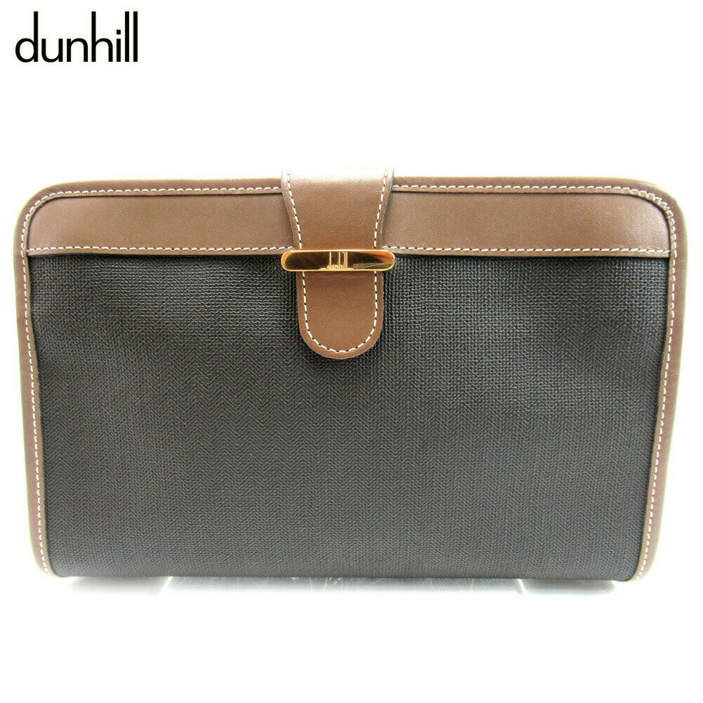 【楽天スーパーSALE★最大50％OFF】ダンヒル Dunhill クラッチバッグ ロゴプレート ブラック ブラウン レディース 中古 ブランド ハイブランド ヴィンテージ