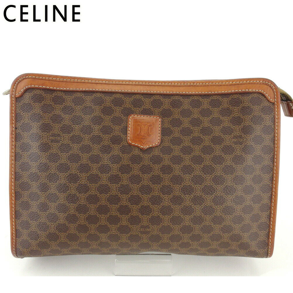 【ブラックフライデー21％OFFクーポン】セリーヌ CELINE クラッチバッグ マカダム ブラウン ベージュ ..