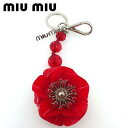 ミュウミュウ MIUMIU キーリング フラワー 花 ラインストーン付き レッド シルバー レディース 中古