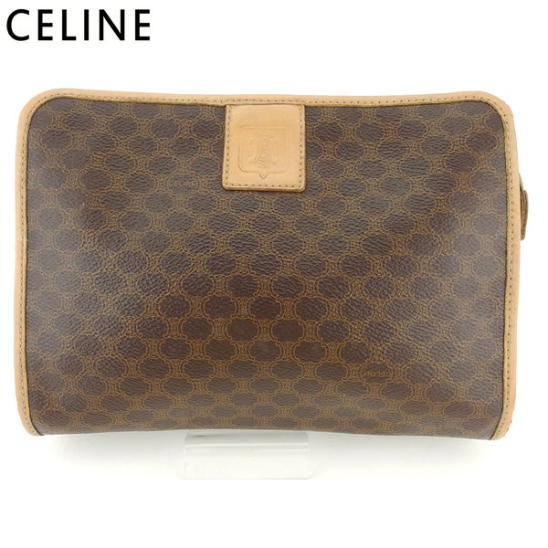 【ブラックフライデー21％OFFクーポン】セリーヌ CELINE クラッチバッグ マカダム ブラウン ベージュ レディース 中古 ブランド ハイブランド ヴィンテージ