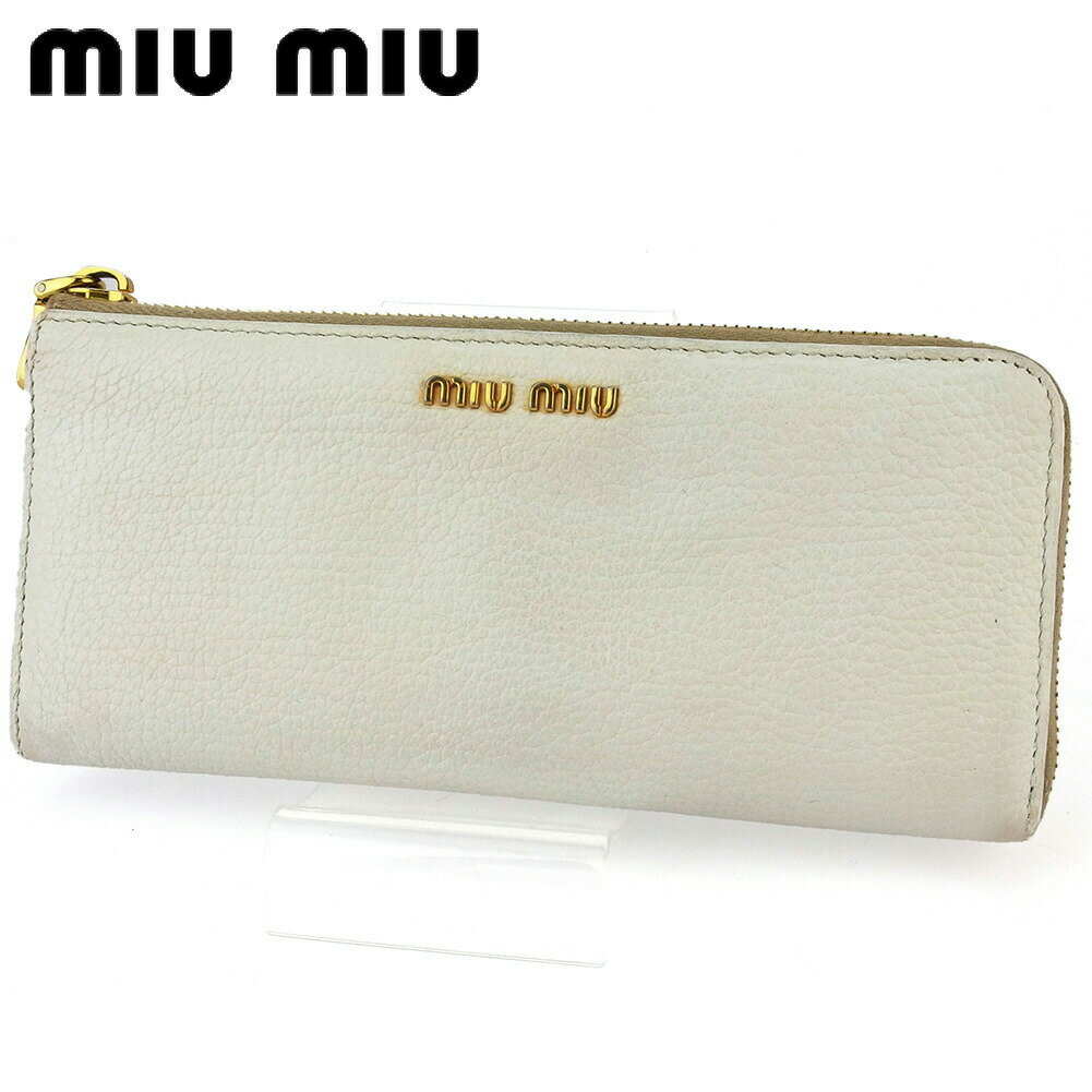 【Fashion Special Fair 30％OFFクーポン】ミュウミュウ MIUMIU 長財布 ロゴ ホワイト 白 ゴールド メンズ 中古 ブランド ハイブランド ヴィンテージ