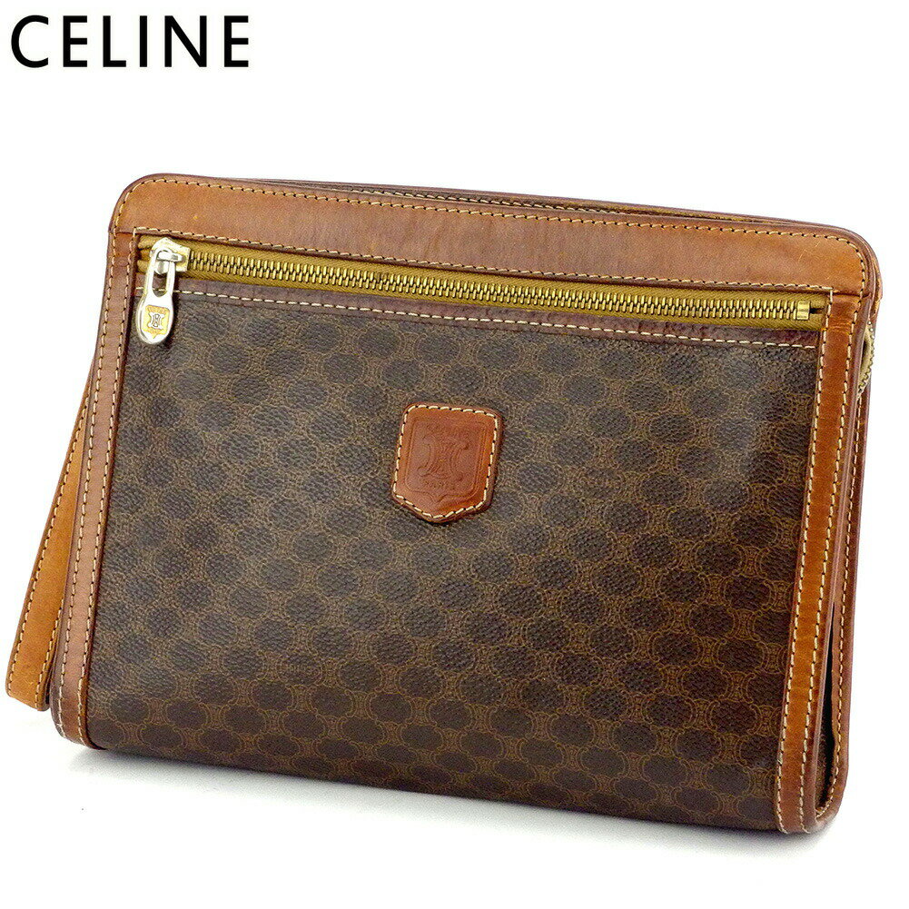 【ブラックフライデー21％OFFクーポン】セリーヌ CELINE クラッチバッグ マカダム ブラウン ベージュ メンズ 中古 ブランド ハイブランド ヴィンテージ