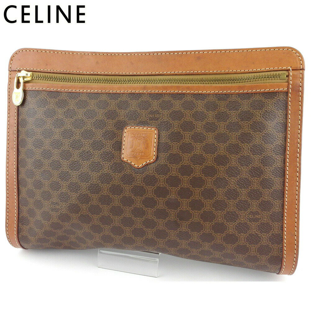 【ブラックフライデー21％OFFクーポン】セリーヌ CELINE クラッチバッグ マカダム ブラウン ベージュ ゴールド メンズ 中古 ブランド ハイブランド ヴィンテージ