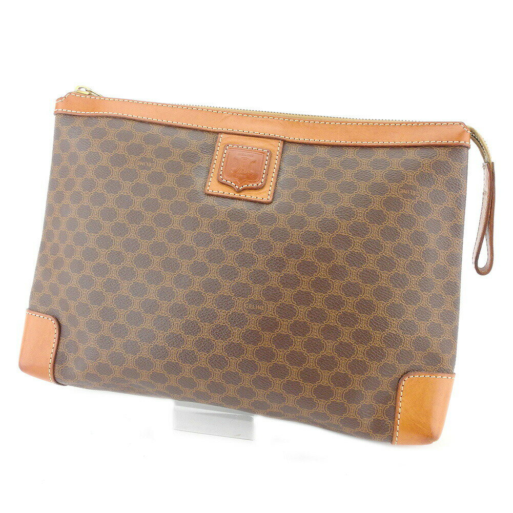 【ブラックフライデー21％OFFクーポン】セリーヌ CELINE クラッチバッグ マカダム ブラウン ベージュ ゴールド レディース 中古 ブランド ハイブランド ヴィンテージ