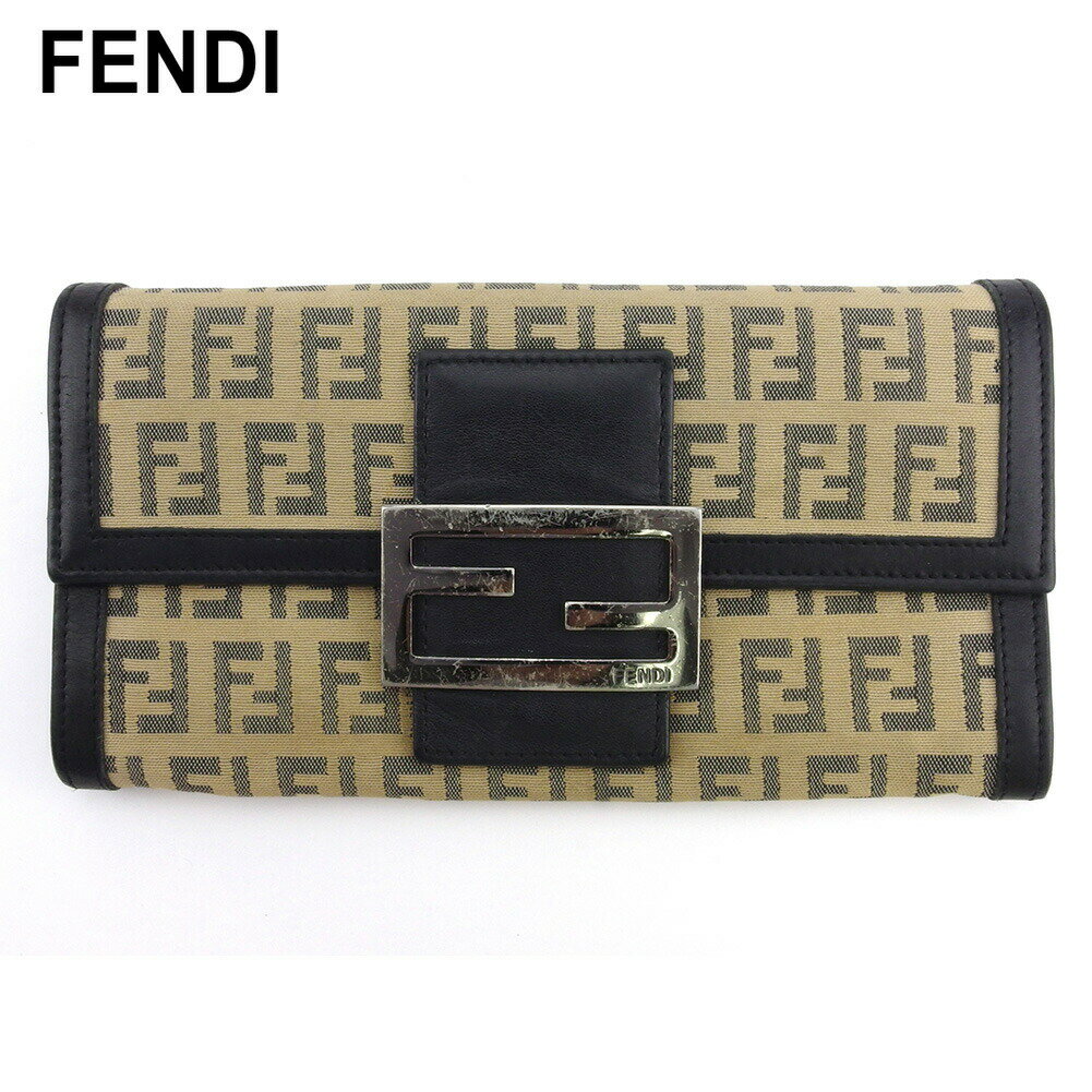 【ブラックフライデー30％OFFクーポン】フェンディ FENDI 長財布 ズッキーノ ベージュ ブラック メンズ 中古 ブランド ハイブランド ヴィンテージ(4)
