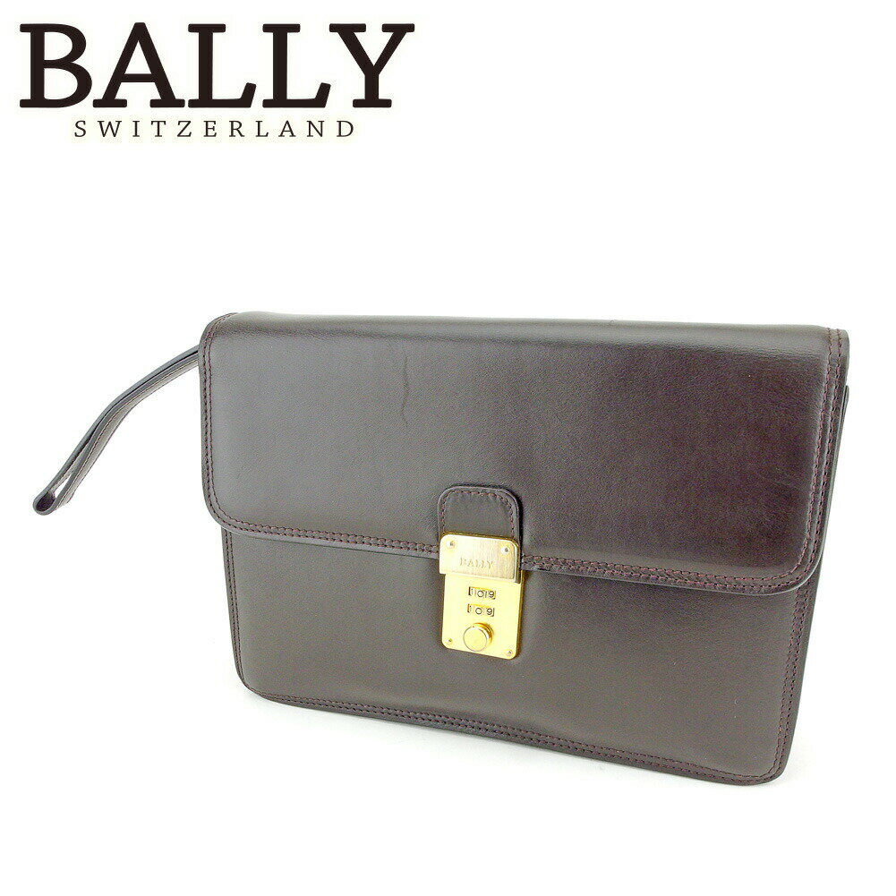 【ブラックフライデー21％OFFクーポン】バリー BALLY クラッチバッグ ロゴプレート ブラウン ゴールド メンズ 中古 ブランド ハイブランド ヴィンテージ