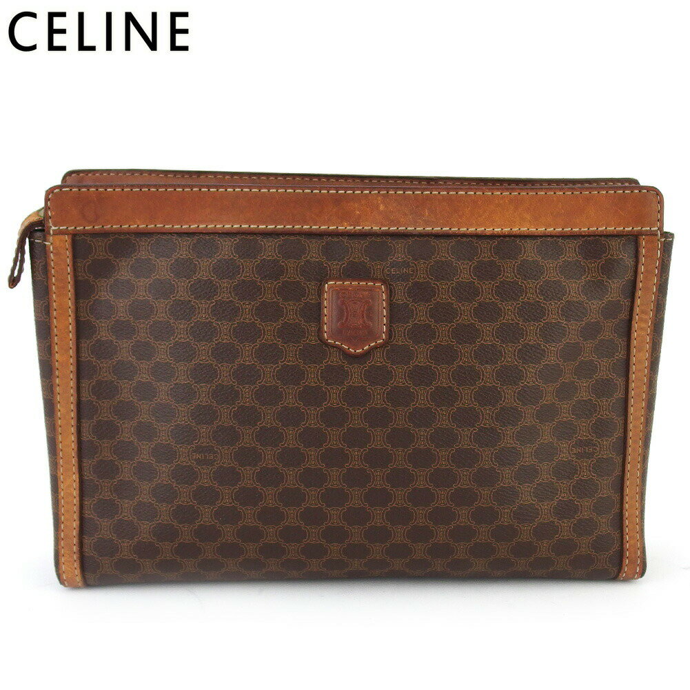 【Fashion Special Fair 30％OFFクーポン】セリーヌ CELINE クラッチバッグ マカダム ブラウン ベージュ ゴールド メンズ 中古 ブランド ハイブランド ヴィンテージ