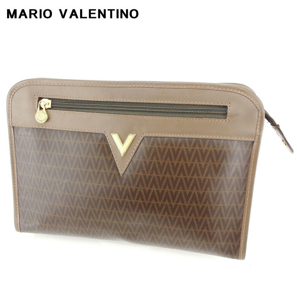 【楽天スーパーSALE★最大50％OFF】マリオ・ヴァレンティノ MARIO VALENTINO クラッチバッグ Vマーク ブラウン ベージュ ゴールド メンズ 中古 ブランド ハイブランド ヴィンテージ