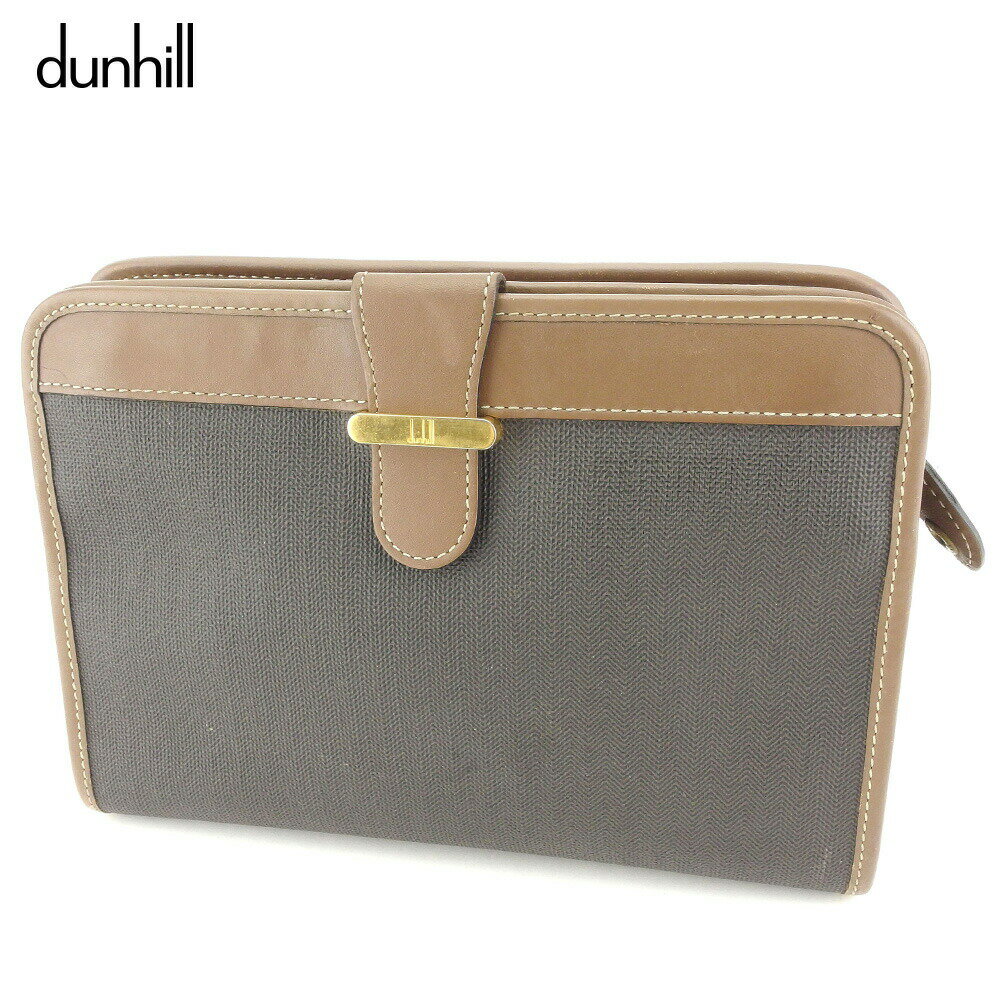 【楽天スーパーSALE★最大50％OFF】ダンヒル Dunhill クラッチバッグ ヘリンボーン ブラック ブラウン ゴールド レディース 中古 ブランド ハイブランド ヴィンテージ