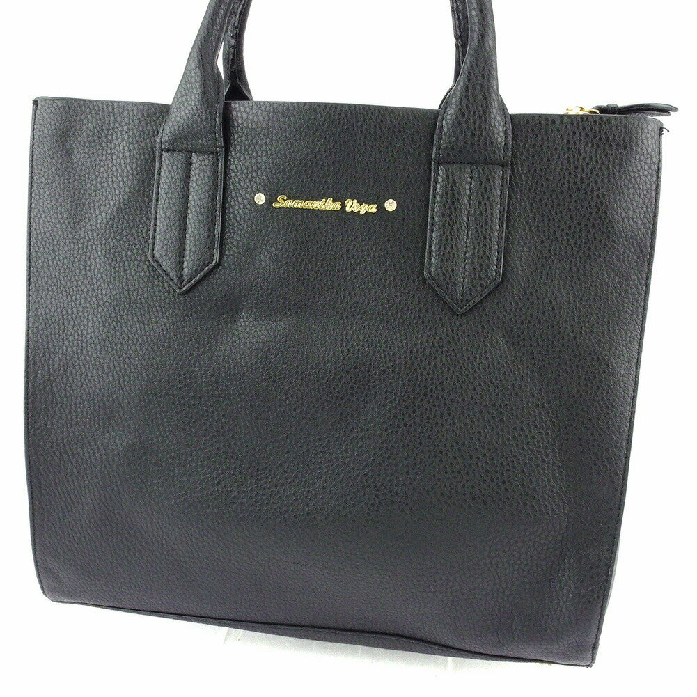 【ブラックフライデー21％OFFクーポン】サマンサベガ Samantha Vega トートバッグ ロゴ ラインストーン付き ブラック ゴールド メンズ 中古 ブランド ハイブランド ヴィンテージ