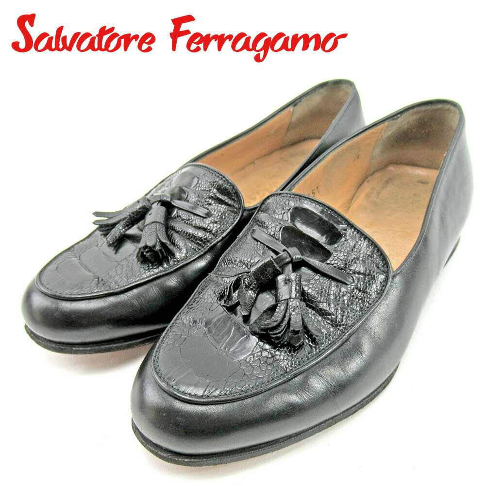 【ブラックフライデー30%OFFクーポン】サルヴァトーレフェラガモ Salvatore Ferragamo ローファー クロコダイル型押し #5 ブラック レデ...