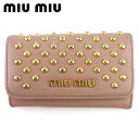 ミュウミュウ MIUMIU キーケース スタッズ ピンク ゴールド レディース 中古