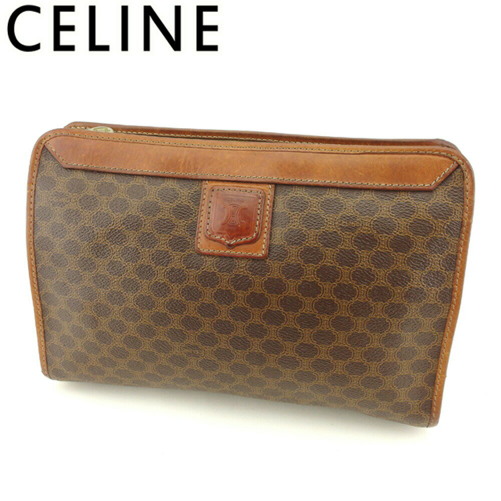 【ブラックフライデー21％OFFクーポン】セリーヌ CELINE クラッチバッグ マカダム ブラウン ベージュ メンズ 中古 ブランド ハイブランド ヴィンテージ