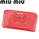 ミュウミュウ MIUMIU 長財布 リボンモチーフ レッド ゴールド メンズ 中古