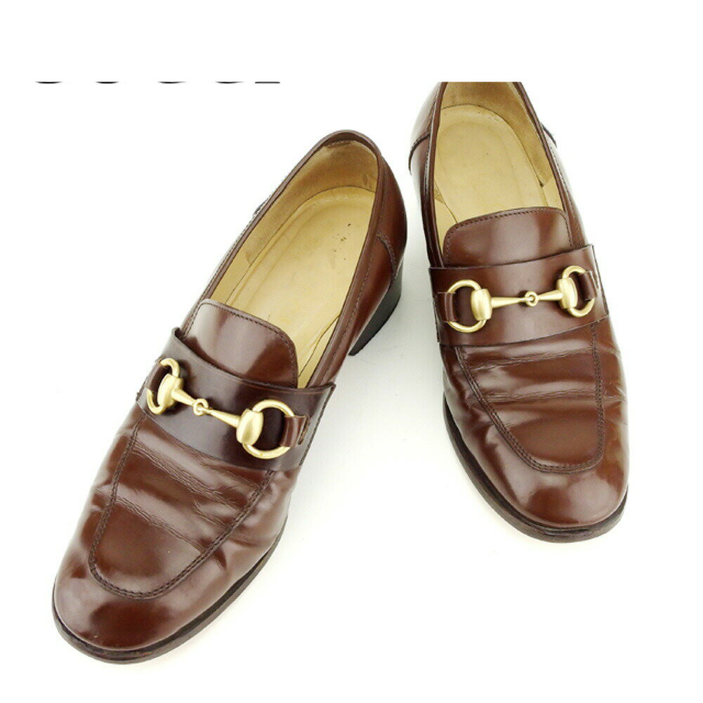 【ブラックフライデー30%OFFクーポン】グッチ GUCCI ローファー ホースビット ♯35ハーフC ラウンドトゥ ブラウン ゴールド レディース 中古 ブラ...