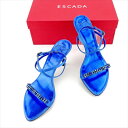 エスカーダ ESCADA サンダル ラインストーン ♯36ハーフ アンクルストラップ ブルー ブラック メンズ 中古