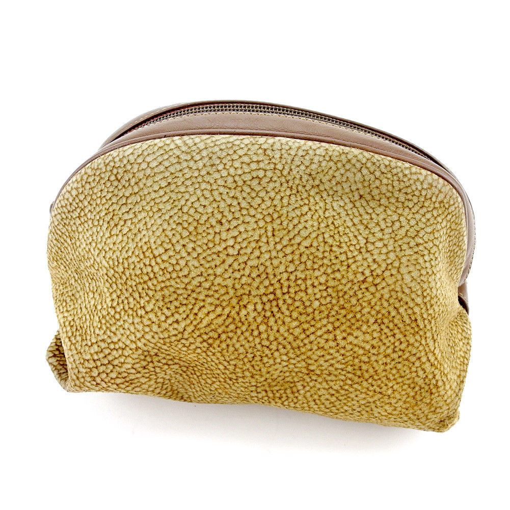【楽天スーパーSALE★最大50％OFF】ボルボネーゼ BORBONESE ポーチ うずら柄 redwallタグ付き ベージュ×ブラウン×ゴールド レディース 中古 ブランド ハイブランド ヴィンテージ