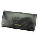 ミュウミュウ MIUMIU 長財布 ロゴ ブラック×ゴールド×ネイビー メンズ 中古