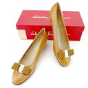 サルヴァトーレフェラガモ Salvatore Ferragamo パンプス ヴァラリボン ♯6ハーフD ブラウン×ゴールド メンズ 中古