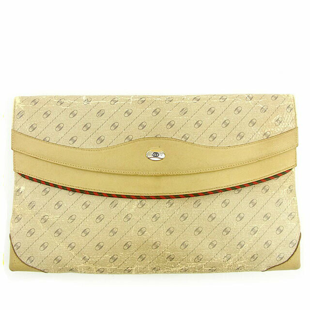 【ブラックフライデー21％OFFクーポン】グッチ GUCCI クラッチバッグ ダブルGプレート オールドグッチ ベージュ×グレー系 レディース 中古 ブランド ハイブランド ヴィンテージ