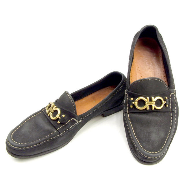 【ブラックフライデー30%OFFクーポン】サルヴァトーレフェラガモ Salvatore Ferragamo ローファー ガンチーニ金具 ♯6B ブラック×ゴール...
