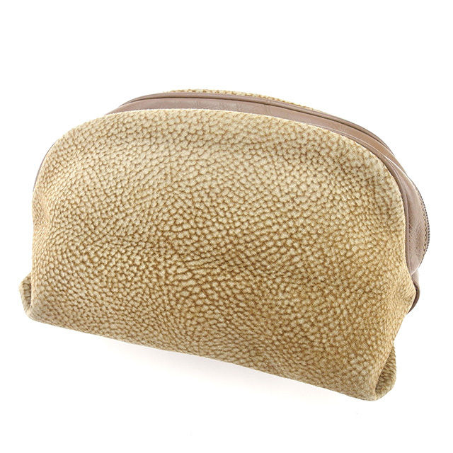 【Fashion Special Fair 30％OFFクーポン】ボルボネーゼ BORBONESE ポーチ うずら柄 ブラウン系 レディース 中古 ブランド ハイブランド ヴィンテージ