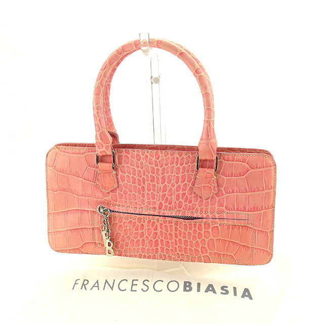 【ブラックフライデー21％OFFクーポン】フランチェスコ・ビアジア FRANCESCO BIASIA ハンドバッグ クロコダイル調 FBチャーム付き ピンク×シルバー レディース 中古 ブランド ハイブランド ヴィンテージ(4)