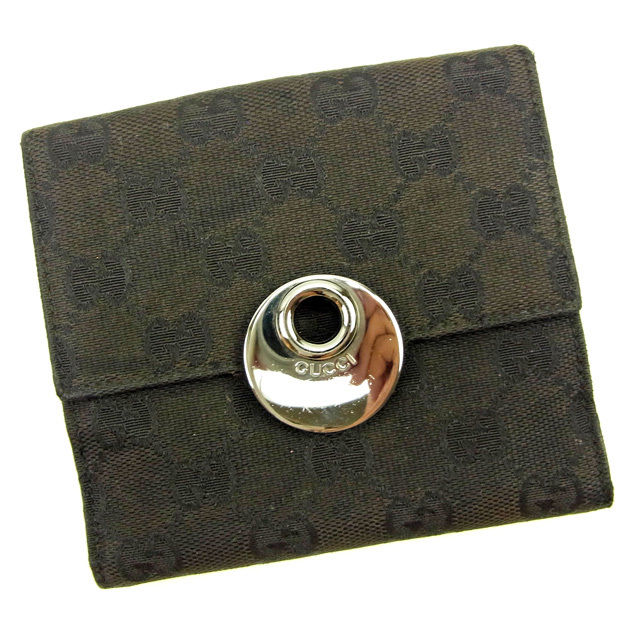 【ブラックフライデー30％OFFクーポン】グッチ GUCCI 二つ折り財布 GGキャンバス オーバル ブラック×シ..