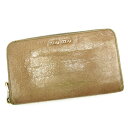 ミュウミュウ MIUMIU 長財布 クロコダイル調 グレーベージュ×ゴールド メンズ 中古
