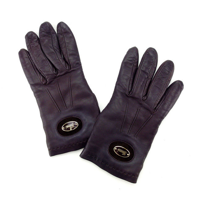 【ブラックフライデー30%OFFクーポン】グッチ GUCCI 手袋 ロゴプレート ダークブラウン×ゴールド レディース 中古 ブランド ハイブランド ヴィンテー...